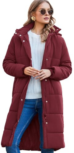Zeagoo Abrigo largo de invierno para mujer, chaqueta cálida, chaqueta para exteriores, abrigo acolchado con capucha, abrigo de invierno, parka, chaqueta de invierno, borgoña, XL