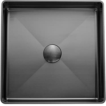 Lavabo de Acero Inoxidable Negro, Cuadrado, para baño, sobre encimera, para tocador, tocador, tocador, baño, con grifería combinada, Talla única.