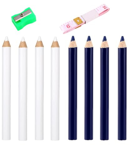 8pcs Fabric Pencils for Sewing, Water-Soluble Tailors Pencil Set with Sharpener & Soft Tape Measure 2 Colors Fabric Marking Chalk for Quilting Sewing Dressmaking DIY Crafts Supplies