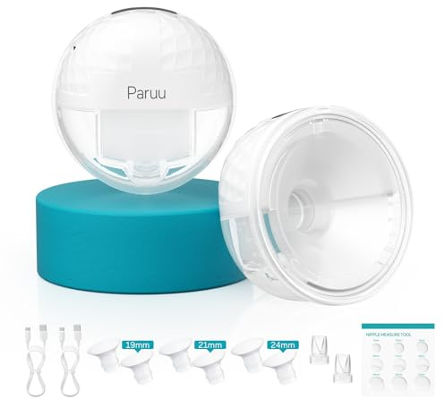 Paruu P10 Sacaleches Electricos Manos Libres, 4 Modos y 9 Niveles de Succión con 19/21/24/28 mm y 338 mmHg de Potencia, Extractor de Leche Portátil, Pantalla Inteligente (2, Blanco)