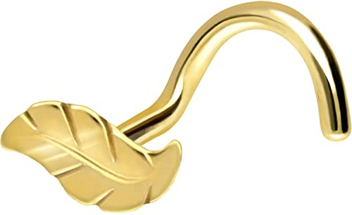 PIERCINGLINE 750er GOLD Nasenpiercing Spirale 18 KARAT BLATT Piercing Nase Stecker Gelbgold