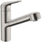 hansgrohe Küchenarmatur (Wasserhahn Küche 120° schwenkbar, hoher ausziehbarer Auslauf 150mm, Standardanschlüsse) Edelstahl Finish