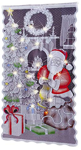 prom-near Weihnachten Vorhänge Tür Scheibengardine Weihnachtsmann Gardine Spitze Vorhang Weihnachtsgardine für Küche Badezimmer Tür, Ohne Lichterkette, 213×102cm