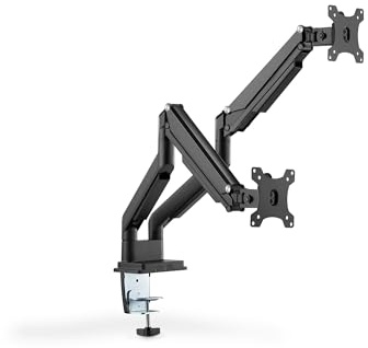 DIGITUS Skärmhållare - klämma och gasfjäder - 2 skärmar - Upp till 32 tum, Upp till 2X 9 kg - VESA 75x75, 100x100 - Svart