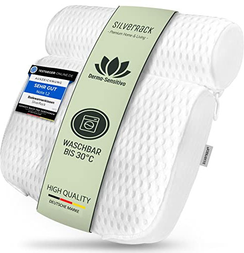 SilverRack Badewannenkissen MEDIUM-WEICH [Weiß 4D] - Nackenkissen für Badewanne mit Saugnäpfen als Badewannen-Zubehör - Kissen für Badewanne - Badekissen mit ergonomischer Passform