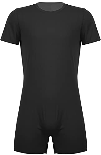 iEFiEL Herren Body Overall Slim Fit Körperformung Boxer Unterwäsche Einteiler Kompressionsshirt Sportbody Gymnastikanzug T Schwarz Rundhals XL