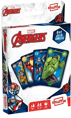 Marvel - Jeu de Famille Avengers - Jeu de cartes 4 en 1 : jeu de 7 Familles, Paires, Action et Batailles