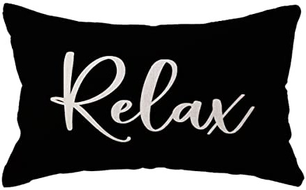 ULOVE LOVE YOURSELF Relax Lumbar Throw Pillow Case 12×20 Inch Housewarming Gifts Farmhouse Black Decorative Rectangular/Waist Cushion Cover for Sofa Beach Porch Bench Decor(12×20, Black)