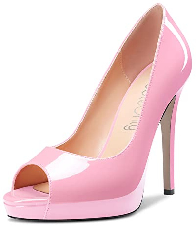 NobleOnly Femmes Haut High Talon Heel Plate-Forme Ouvert Bout Escarpins Slip-on Clear Cute Party Sandales 12 CM Heels Rose 45 EU