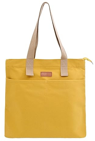 Damen Handtasche Multitasche Canvas Tote Bag Shopper für Bücher Reisen Alltag Schule Arbeit Einkaufstasche mit Reißverschluss gelb