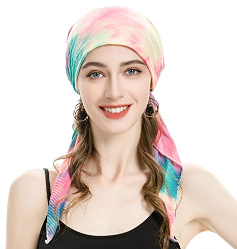 ZLYC Cappello estivo da donna Chemo Beanie Turbanti testa sciarpa pre-legato copricapo, Cravatta tinto colorato, Taglia unica
