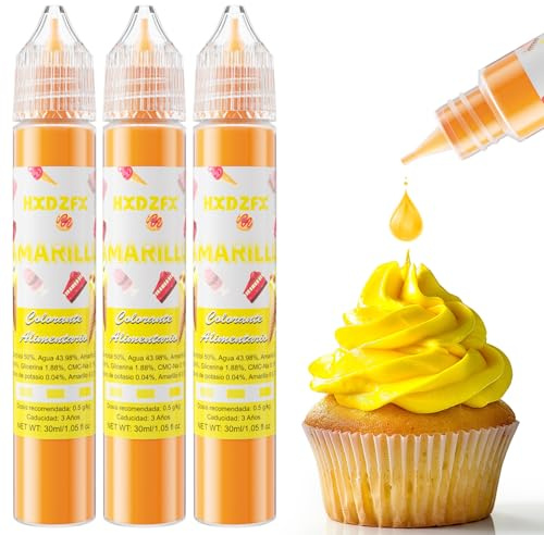 Colorante Alimentario Amarillo - 30ml×3 Botellas Colorante Alimentario Alta Concentración Liquid Set para Repostería, Decoración de Tartas, Caramelos, Bebidas, Macarons, Glaseados y Cocina
