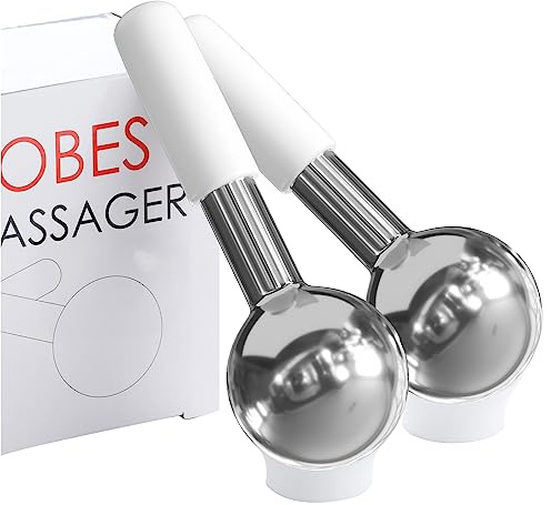 Unbreakable Stainless Steel Ice Globes for Facials, Cooling Roller for Face, Neck & Eyes, Cryo Sticks for Skin Care, Targets Dark Circles, Puffiness, Wrinkles, and Collagen Productions, White
