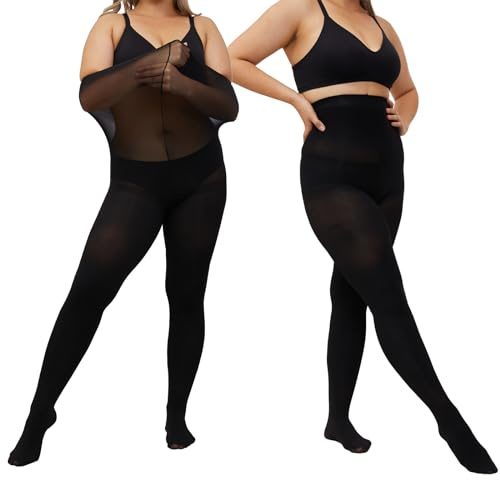LiiYoang Black Tights Women Plus Size 40 Denier，M-4XL Tummy Control Snag Tights Ladies Opaque Pantyhose 2 Pairs