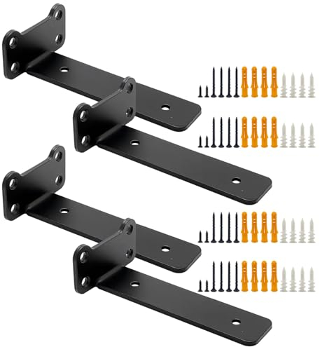 FYting Regalwinkel Schwarz,4 Stück Tablarträger,Regalhalterung Unsichtbar,Robuste, Integrierte L-Regalhalterung, für Topfpflanzen, Zuhause, Büro, Tragfähigkeit: 70 kg/154 lbs (15cm/6 Zoll)