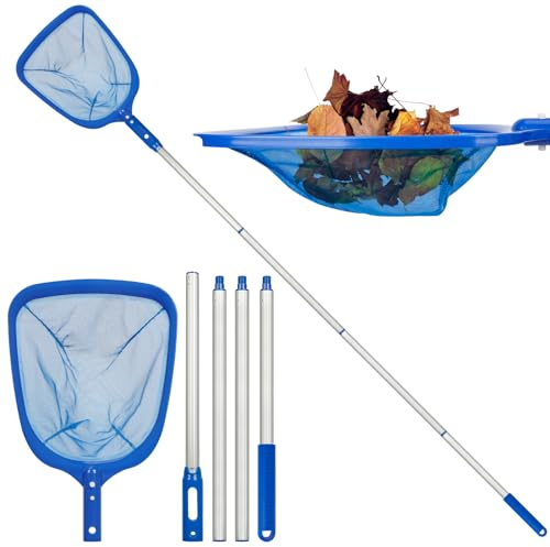 Pool Kescher-77-200cm Teleskopische Pole Schwimmbad Blätter Reinigung Feine Mesh Netz Poolreinigung - Aluminium Pool Reiniger Laubkescher Skimmer für Aquarium/Brunnen/Whirlpool/Spa Fisch Tank/Teiche