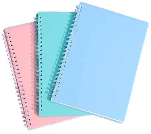 DDUP 3 Pack A5 Spiral Notebooks, 120 Pages Colorful Spiral Notebooks Bound with Hard Waterproof Matte Plastic Cover, Lined Notepad with 8mm Lines for Business Office School Travel (Blue&Pink&Green)