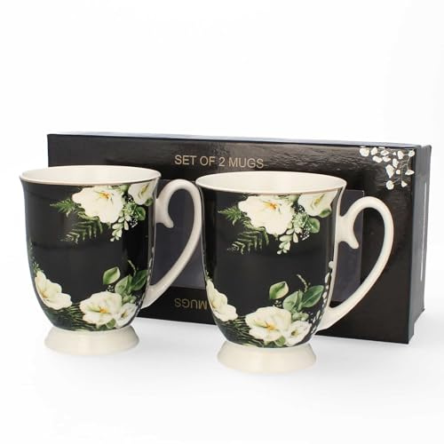 LIVELLO Uppsättning av 2 porslinsmuggar 350 ml med presentförpackning kaffekoppar porslin kruka te kök restaurang koppar koppar perfekt för kaffe och te svart