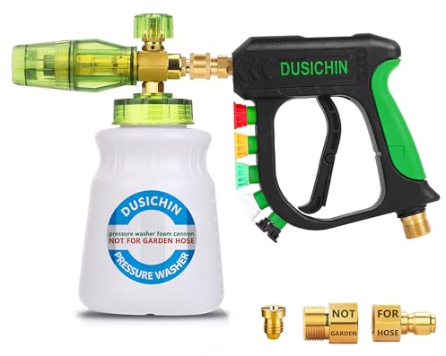 DUSICHIN Pressure Washer Gun with Foam Cannon,4000 PSI Car Wash Kit Snow Foam Lance Sprayer with 1/4 Quick Connector and 5 Nozzle Tips,1L Bottle DUS2702