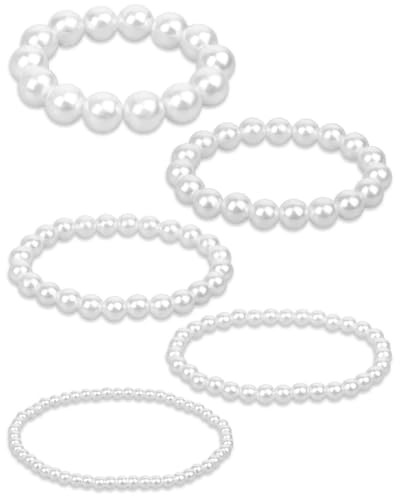 MYGLOAR Lot de 5 bracelets en perles pour femmes, bracelets extensibles, bracelets en perles, bracelets extensibles pour mariage, bracelets en perles empilables de haute qualité, bracelets en perles