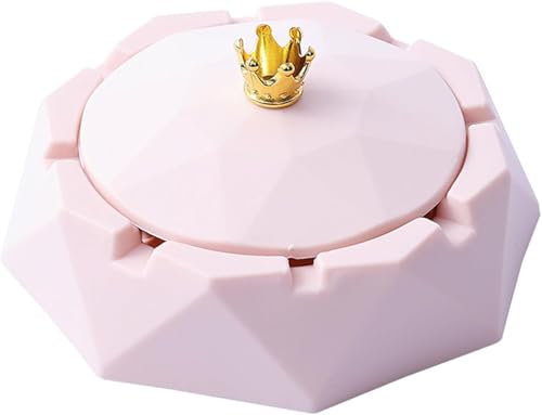 1Pc Pink Crown Stainless Steel Ashtray with Lids,Cigarettes Ashtray for Indoor or Outdoor Use,Windproof,Ash Holder for Smokers, Desktop Smoking-Ash Tray for Home,Office Decoration Home Décor Accents