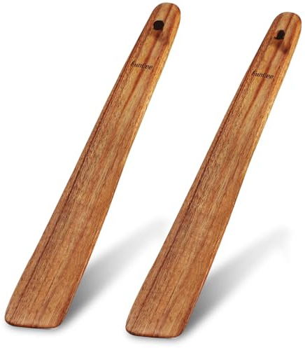 2 Pack Teak Wood Spatula, 12 Inch Wooden Spoons for Cooking, Sourdough Starter, Flat Steak Turner, Dough Whisk Spurtle Baking Utensil, Heat Resistant Spatulas for Cast Iron Flipping, stirring, Turning