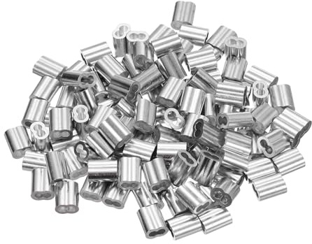 uxcell 1/16(2mm) Aluminum Crimping Loop Sleeve, Double Hole Cable Ferrule for Wire Rope, Silver 110Pcs