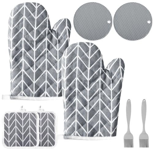 Juego de 8 Guantes de Horno, 26 x 15 cm, agarraderas, Manoplas, Guantes para Hornear, Guantes de Cocina, Resistentes al Calor (Gris Claro)