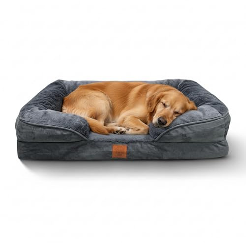 Ahiz Orthopedic Memory Foam Dog Bed,(76x51x16.5 cm), Removable Washable Cover, Waterproof Liner, Non-Slip Base, Soft Pet Sofa Bed for Dogs & Cats, (Dark Grey,Medium)