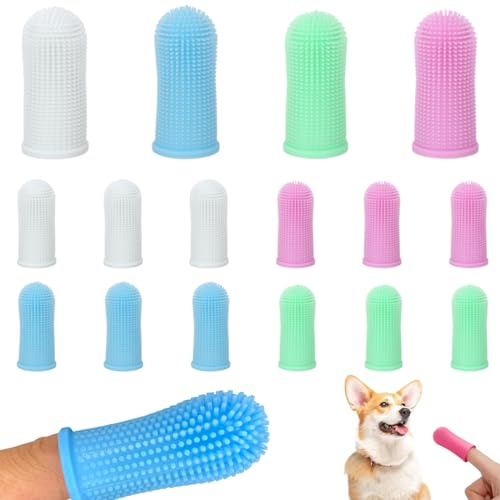16 cepillos de dedo de 360° para perros y gatos, de silicona suave, para limpiar y cuidar los dientes de los perros, eliminan la placa, multicolor