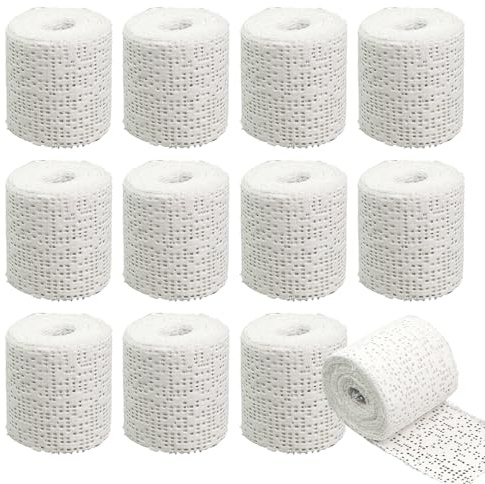 12 rotoli di bende in gesso, 5 x 270 cm, per modellare, artigianato, intonaco per pancia, ad asciugatura rapida e delicato sulla pelle (bianco)