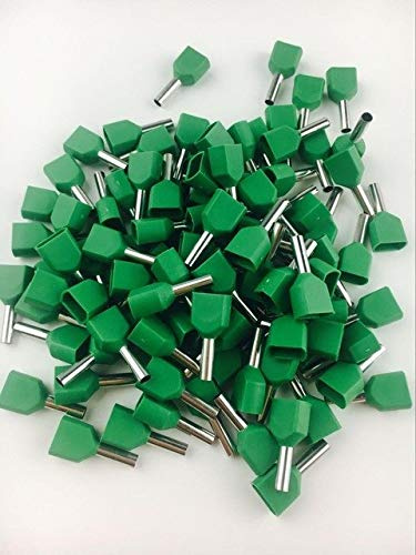 Davitu 100PCS TE10-14 Copper two double European pin shaped terminal pressure wire pre insulated pipe - (Color: Green)