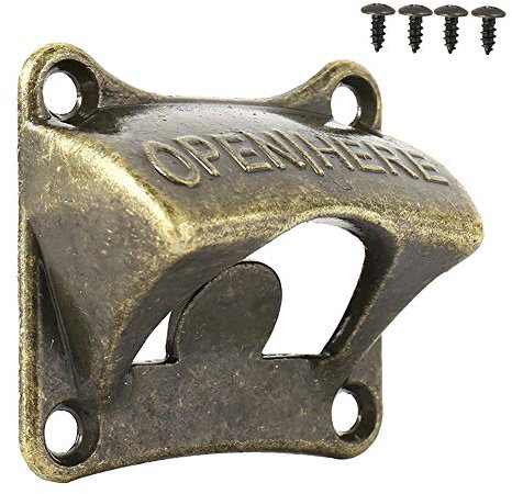 Abridor de botellas, bronce vintage, montado en la pared, para vino, cerveza, refresco, abrebotellas de soda, accesorios de barra, bronce