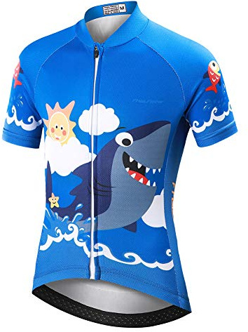 YFPICO Enfant Maillot de Cyclisme Vélo VTT Vêtements Manches Courtes Short Cuissard Séchage Respirant, Bleu, 9-10 Ans/L