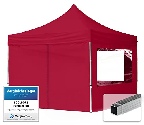 TOOLPORT Faltpavillon Faltzelt Pavillon 3x3m - 4 Seitenteile Aluminium 32mm Partyzelt 700N rot