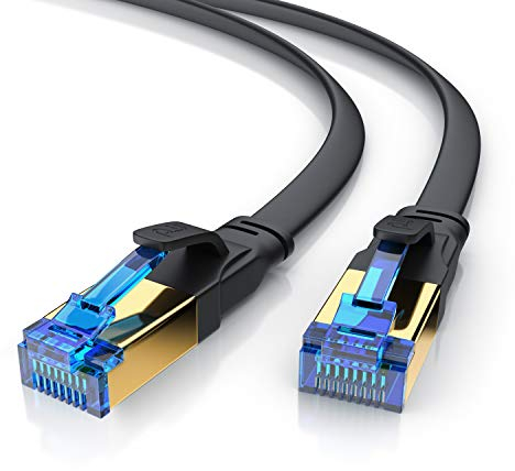 CSL - 10m CAT 8 Netzwerkkabel Flach und Dünn, Lan Kabel für 40 Gigabit High Speed, Internetkabel, Flachbandkabel, Verlegekabel - 40 Gbps Cat.8 RJ45 Kabel für Switch Router Modem PC, 10 Meter Schwarz