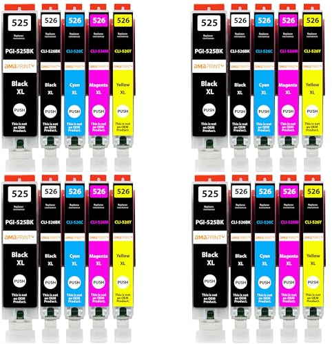 Amaprint 20 XL Patronen kompatibel mit Canon PGI 525 CLI 526 passend für Pixma IP4850 IP4950 IX6550 MG5140 MG5150 MG5240 MG5250 MG5300 MG5340 MG5350 MX715 MX885 MX895