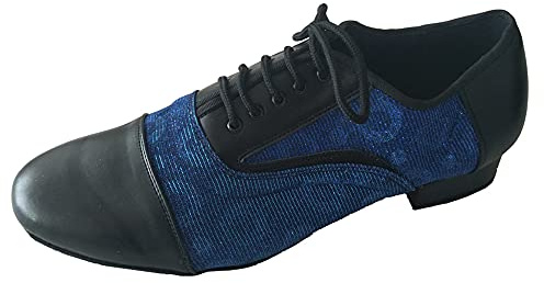 Scarpe da ballo da uomo per sala da ballo latina, suola morbida, tacco 1 cm, professionale, Tango Rock's N Roll Socials Party Performance Scarpe da ballo più colori, nero (Nero e blu.), 43 EU