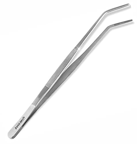 Innotech instrument grillpincett för grill, matlagningspincett för fint gastronomi, kök, serveringspincett, kökspincett som tång, godisbar, pincett rostfritt stål (20 cm böjd)