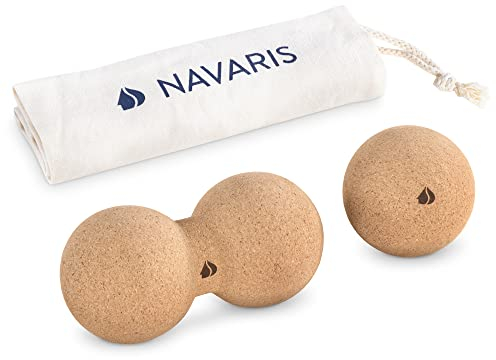 Navaris Faszien Set mehrteilig aus Kork - Mini Peanut Duo Massageball Faszienball - Rücken Wirbel Nacken Yoga - Duoball Massage Bälle hart