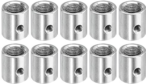 sourcing map Threaded Repair Reducing Adapter, M10 to M6 Round Coupling Nut Female Thread Convert Sleeve Connector Rod Bar Stud Tube Nut, Silver Pack of 10