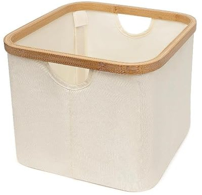 LINHOME Cesta plegable para la colada 20L - Cesta resistente al agua para ropa seca y mojada - Cesta para ropa y sábanas - ideal para lavandería, baño y dormitorio -RS22110-1- 30x30x24.5cm-Blanco roto