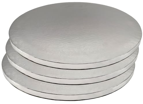Piatto per torta Cake-Drum stabile, rotondo, diametro 30 cm, altezza 1,2 cm, per il trasporto di torte, riutilizzabile, stabile, argento