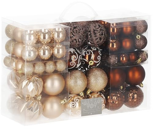 Weihnachtskugeln Braun Rosegold 101 Stück Set mit Baumspitze Bruchsicher aus Kunststoff 3 Größen 3 4 6 cm Matt Glänzend Glitzer Texturiert Christbaumkugeln Weihnachtsbaumkugeln Dekoration – SPRINGOS
