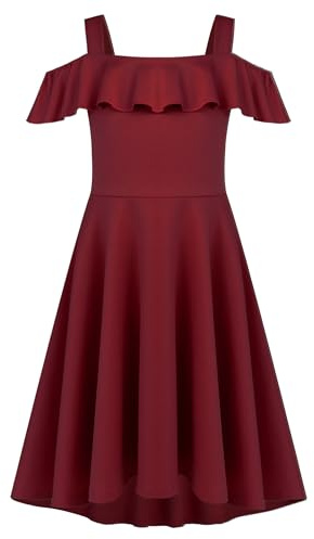 Arshiner Vestido de Verano Elegante para Niñas con Hombros Descubiertos, Alto y Bajo, Informal con Bolsillo de 4-13 Años