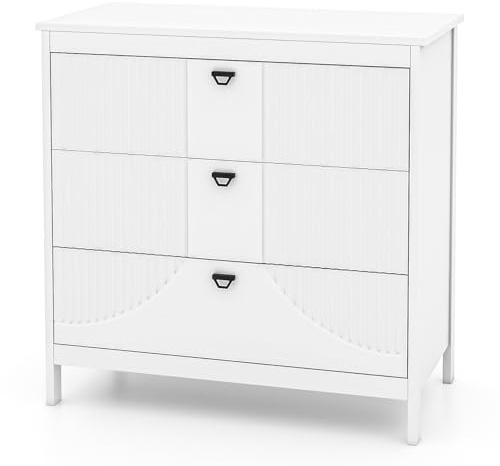 COSTWAY Wooden Chest of Drawers, 3/6-Drawer Dresser Storage Cabinet, Modern Freestanding Bedside Chest Cupboard Organiser Unit for Bedroom, Living Room, Closet and Hallway (White, 3 Drawers)