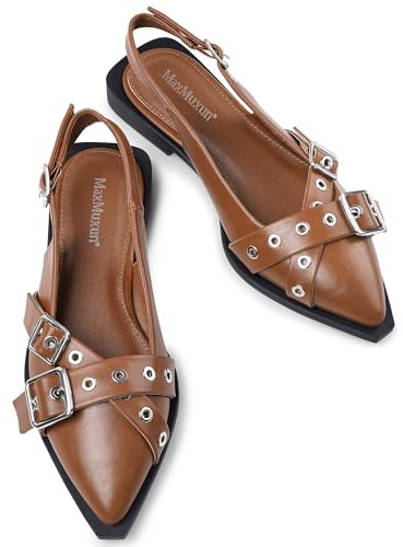MaxMuxun Slingback Flats for Women Studs Buckle Closed Toe Sandals Pointed Toe Ballerina Shoes Comfort Ladies Shoes Strappy Flats for Women Ballet Flats