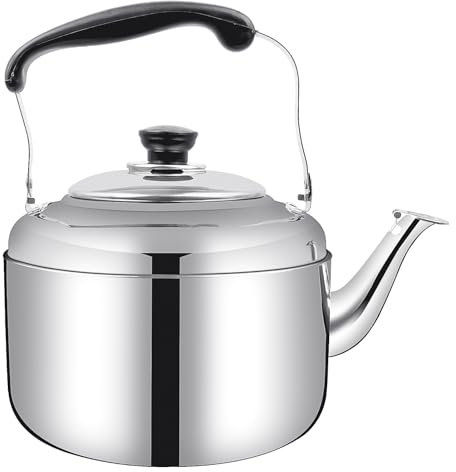 Bouilloire sifflante de camping - 5 litres - En acier inoxydable - Avec bec verseur et poignée ergonomique - Pliable - Pour café, lait, thé