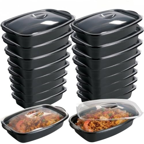 EURO DECO Barquette en Plastique, Contenants de Meal Réutilisables 1000 ml – Lot de 50 boite,1Compartiment, Couvercles Hermétiques Anti-Fuite – Compatibles Micro-ondes et Lave-Vaisselle, Idéales pour