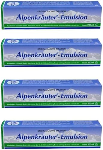 Crema Alpina Lacure 4 x 200 ml emulsión de hierbas alpinas, bienestar, deporte, masaje, crema, bálsamo, crema de masaje con hierbas (800 ml) 4 UNDS